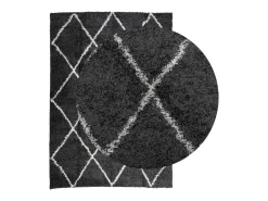 Sale Alfombra moderna de pelo largo en color y crema de 140 x 200 cm Negro