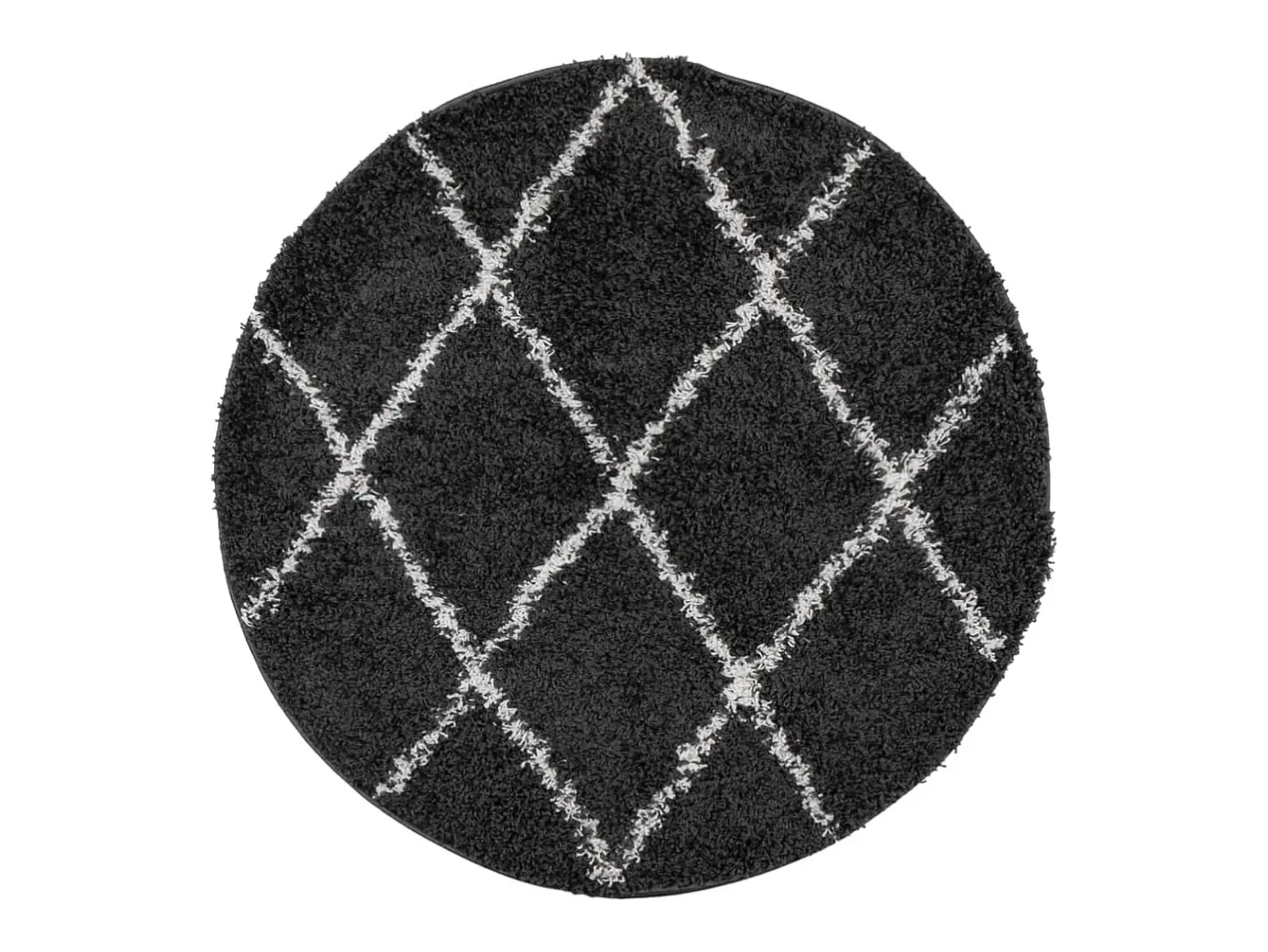 Alfombra De Cocina|Alfombra Redonda-Alfombra moderna de pelo largo en color negro y crema, Ø 80 cm Multicolor