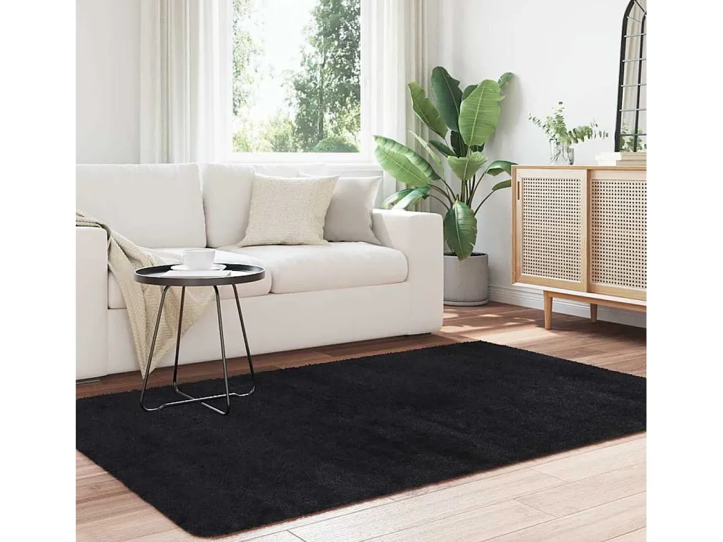 Clearance Alfombra NAVARRA Shaggy Negra 130x200 cm Poliéster Negro