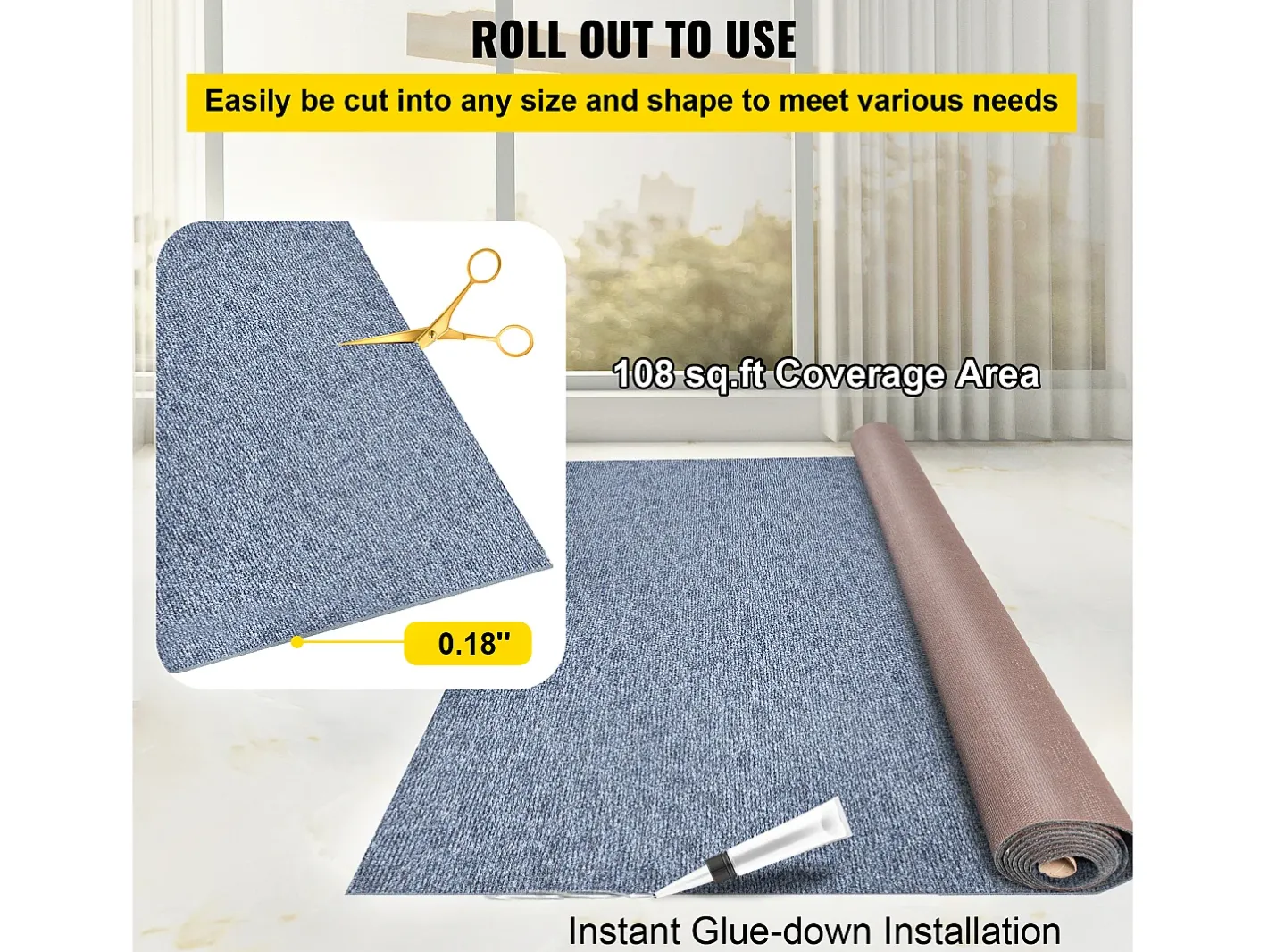 Alfombra para Interior y Exterior SucceBuy, 1,8 x 4 m, Alfombra Marina , Antideslizante para Interior/Exterior Gris