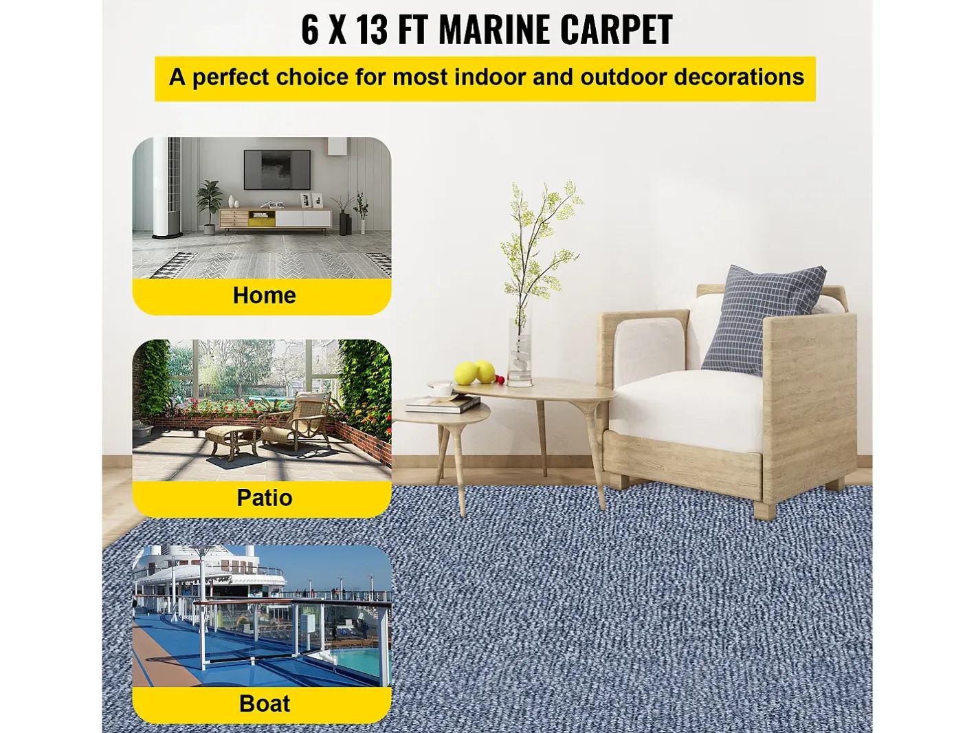 Alfombra para Interior y Exterior SucceBuy, 1,8 x 4 m, Alfombra Marina , Antideslizante para Interior/Exterior Gris
