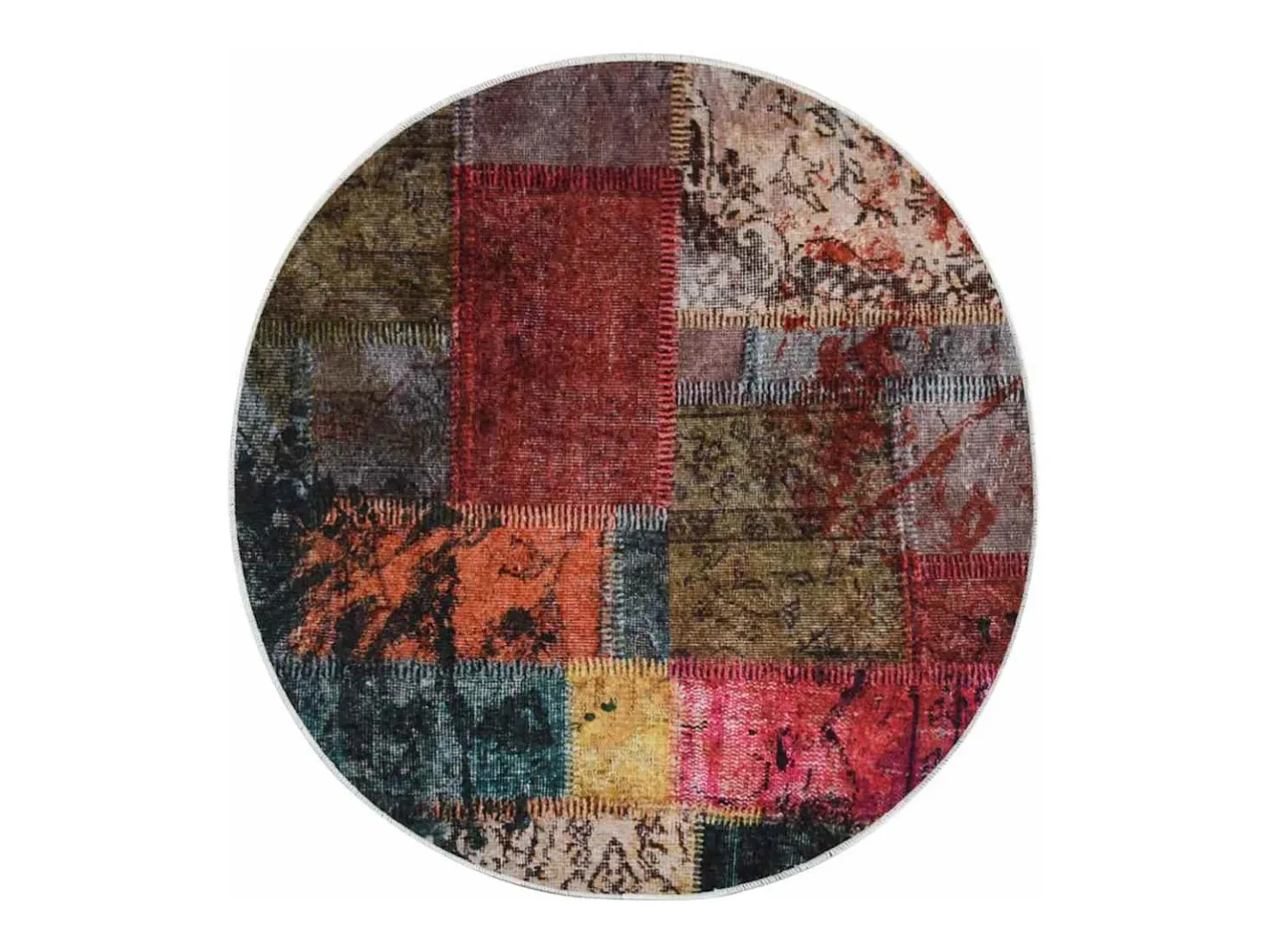 Alfombra De Cocina|Alfombra Redonda-Alfombra patchwork antideslizante lavable φ120 cm Multicolor
