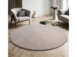 the carpet Alfombra De Salón|Alfombra Redonda-Alfombra pelo corto lavable antideslizante - arena - 200 cm Redondo - RELAX Color natural oscuro