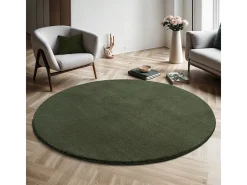 the carpet Alfombra pelo corto lavable antideslizante - Bosque - 120 cm Redondo - RELAX Verde Outlet