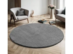 the carpet Alfombra De Salón|Alfombra Redonda-Alfombra pelo corto lavable antideslizante - Antracita - 200 cm Redondo - RELAX Gris antracita