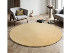 Best the carpet Alfombra pelo corto lavable antideslizante - Oro - 120 cm Redondo - RELAX Dorado