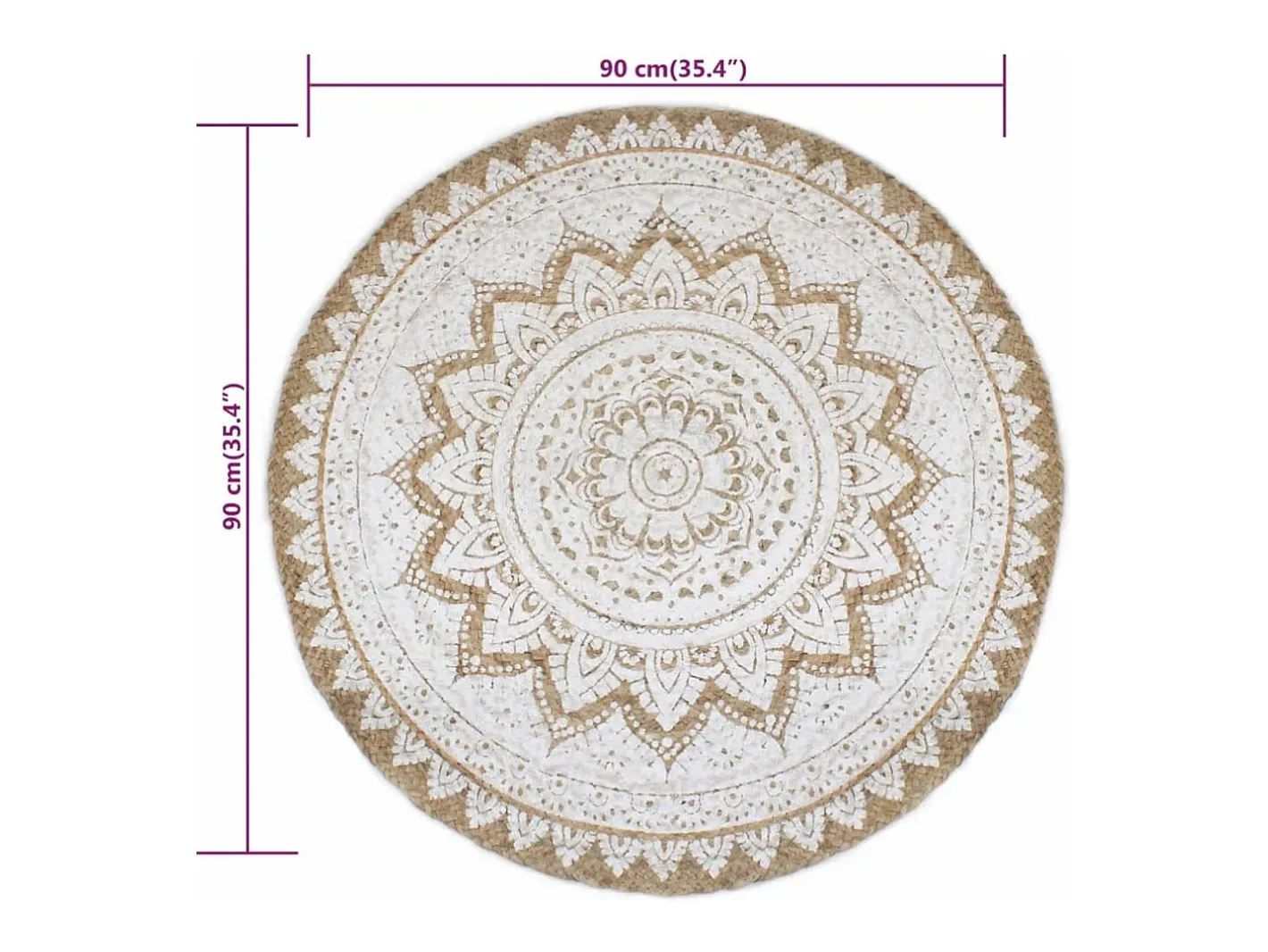 Clicnbuy Alfombra redonda 90 cm yute trenzado estampado Beige Hot