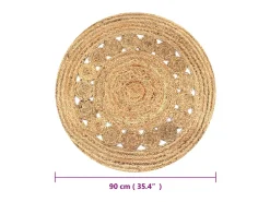 Alfombra De Salón|Alfombra Redonda-Alfombra redonda con diseño yute trenzado 90 cm ES20726 Beige