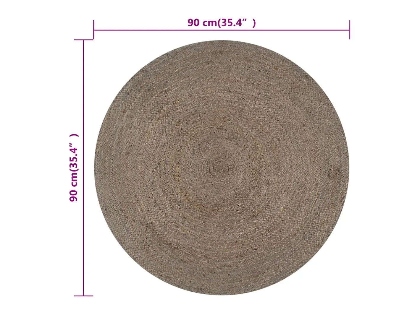 Alfombra De Cocina|Alfombra Redonda-Alfombra redonda de yute hecha a mano, 90 cm, color Gris