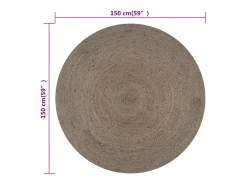 Alfombra De Cocina|Alfombra Redonda-Alfombra redonda de yute hecha a mano, 150 cm, color Gris
