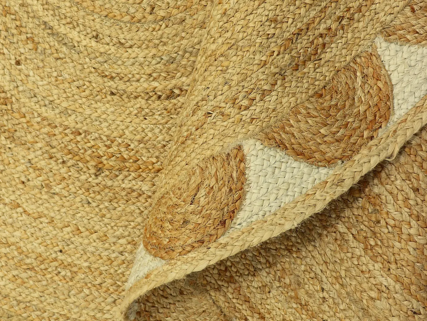 OZAIA Alfombra redonda floral 100% yute - D. 200 cm - Natural - INDIRA Color natural claro Outlet