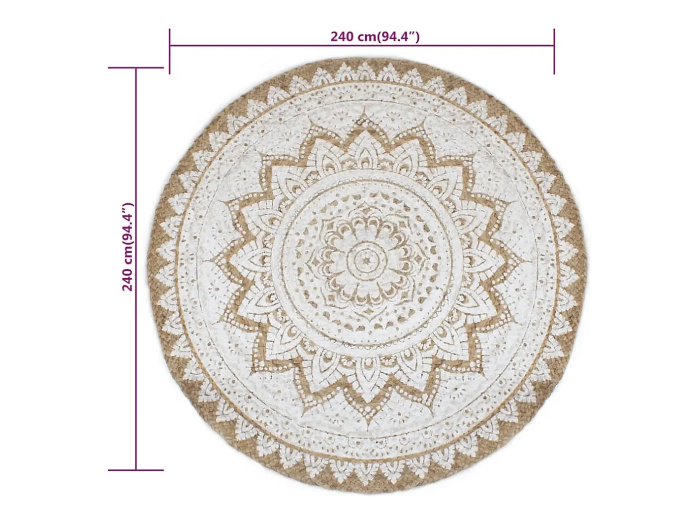 Clicnbuy Alfombra Redonda-Alfombra redonda yute trenzado estampado 240 cm Beige