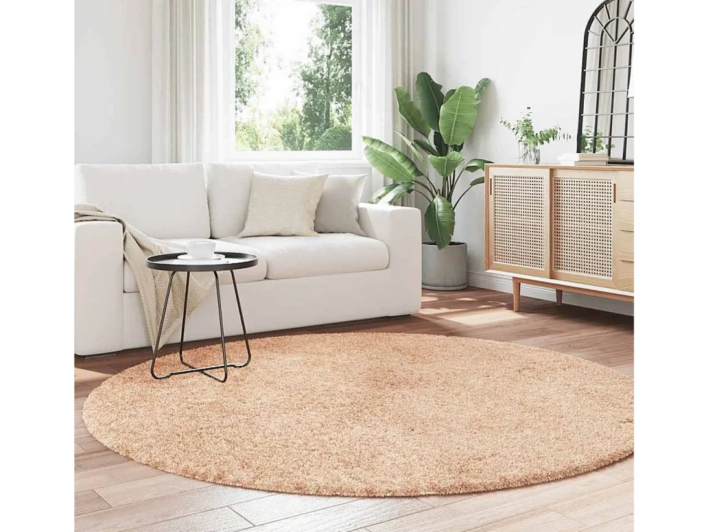 Alfombra De Cocina|Alfombra Redonda-Alfombra shaggy de pelo largo NAVARRA 200x200 cm poliéster Beige
