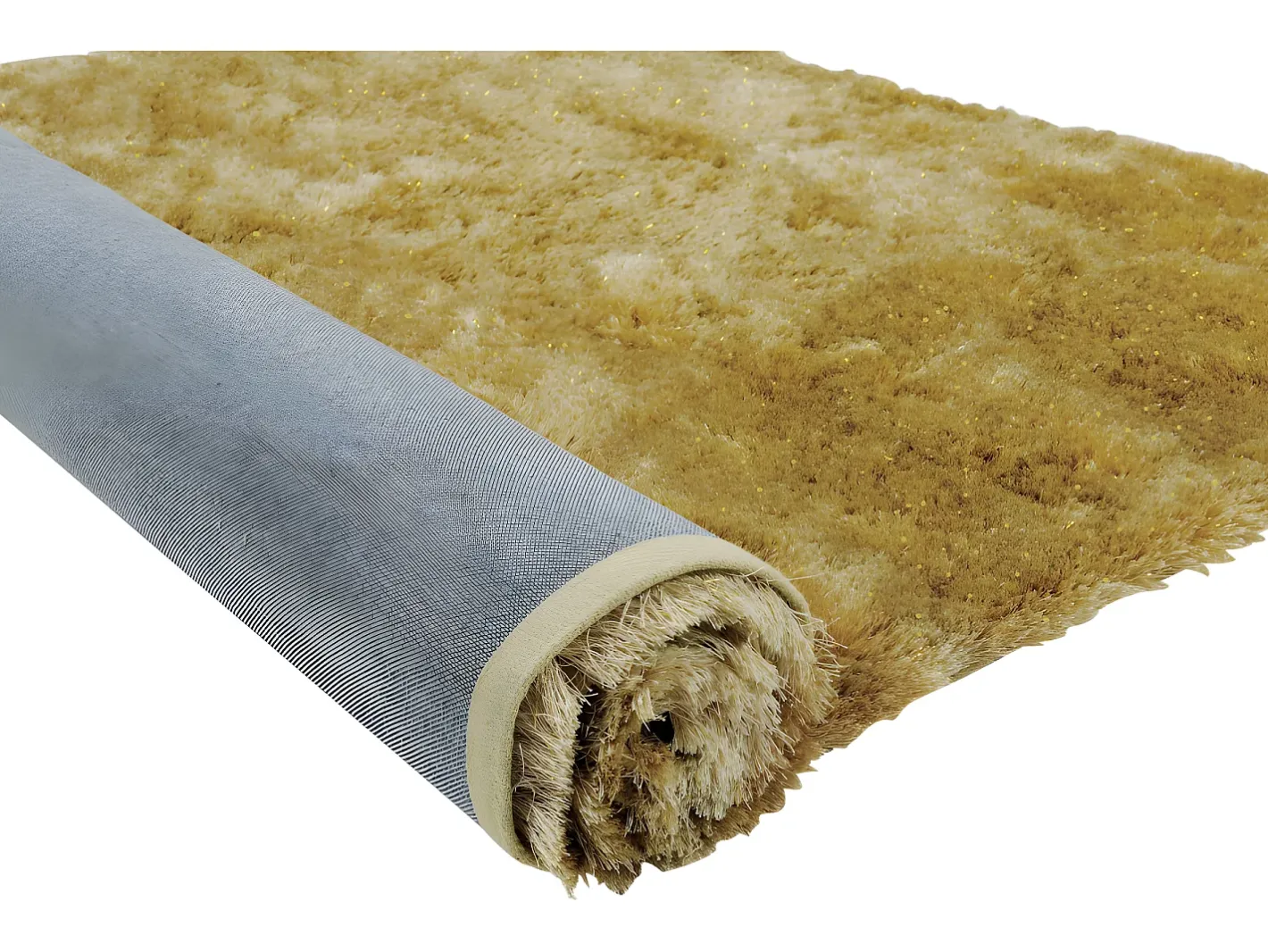New OZAIA Alfombra shaggy de pelo largo - Dorada - 160 x 230 cm - poliéster - GLITTER Dorado