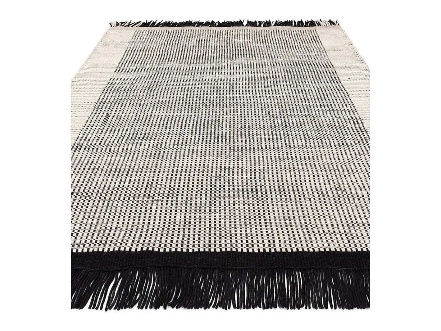 Alfombra De Salón-Alfombra tejida a mano, 100% lana - 120x170cm - , crema, blanco - Avalon Negro