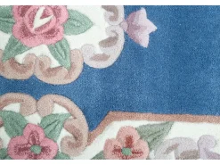 Alfombra De Salón-Alfombra tejida a mano con borde en diseño Aubusson 70x600 cm Ming Azul