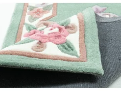 Sale Alfombra tejida a mano con borde en diseño Aubusson 70x600 cm Ming Verde