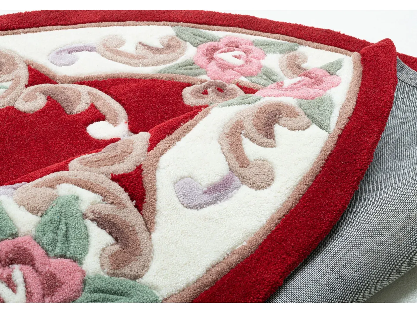 Alfombra tejida a mano con borde en diseño Aubusson 190x190 cm Ming Rojo