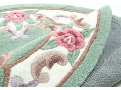 Alfombra De Salón|Alfombra Redonda-Alfombra tejida a mano con borde en diseño Aubusson 150x150 cm Ming Verde