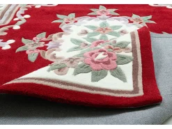 Alfombra De Salón-Alfombra tejida a mano con borde en diseño Aubusson 190x290 cm Ming Rojo
