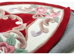 New Alfombra tejida a mano con borde en diseño Aubusson 150x150 cm Ming Rojo
