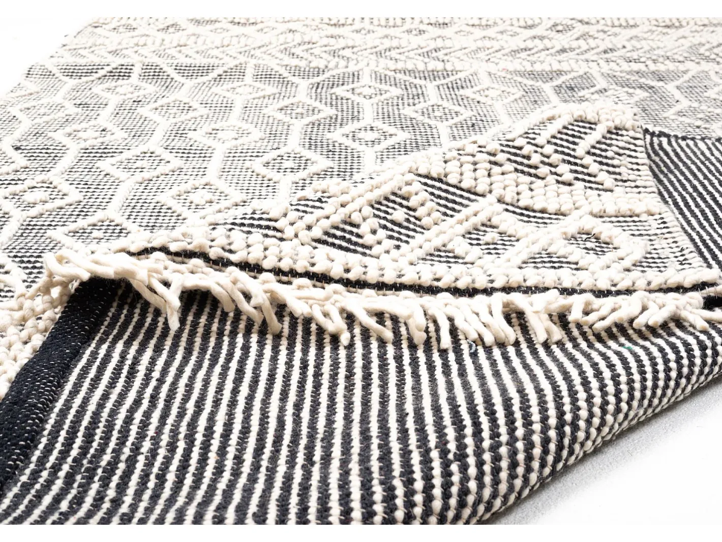 Alfombra De Salón-Alfombra tejida a mano con diseño étnico 65x135 cm Colored Macrame Gris