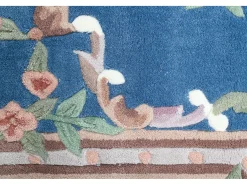 Alfombra De Salón-Alfombra tejida a mano con borde en diseño Aubusson 60x90 cm Ming Azul