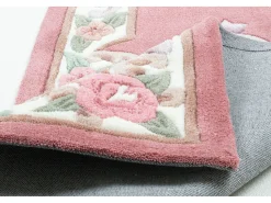 Alfombra De Salón-Alfombra tejida a mano con borde en diseño Aubusson 70x600 cm Ming Rosa