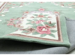 Alfombra tejida a mano con borde en diseño Aubusson 60x90 cm Ming Verde Hot
