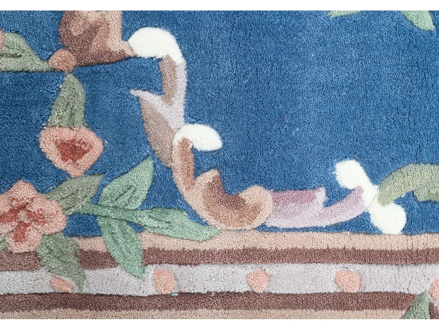Outlet Alfombra tejida a mano con borde en diseño Aubusson 120x180 cm Ming Azul