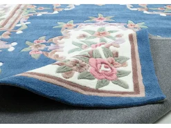 Outlet Alfombra tejida a mano con borde en diseño Aubusson 120x180 cm Ming Azul