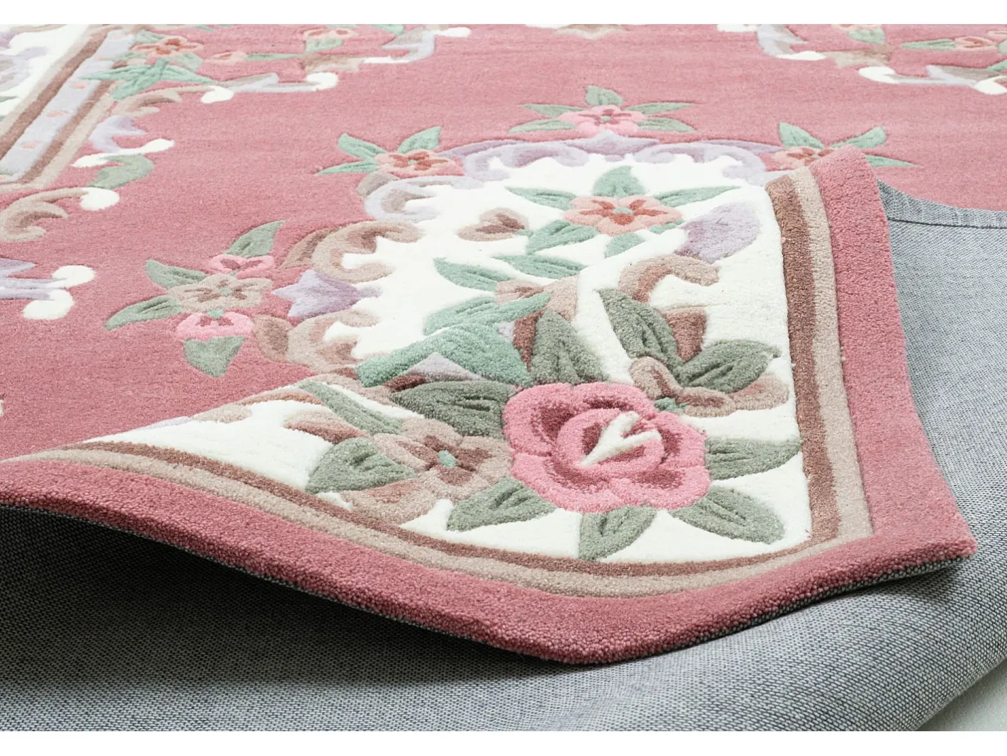 Alfombra De Salón-Alfombra tejida a mano con borde en diseño Aubusson 160x230 cm Ming Rosa