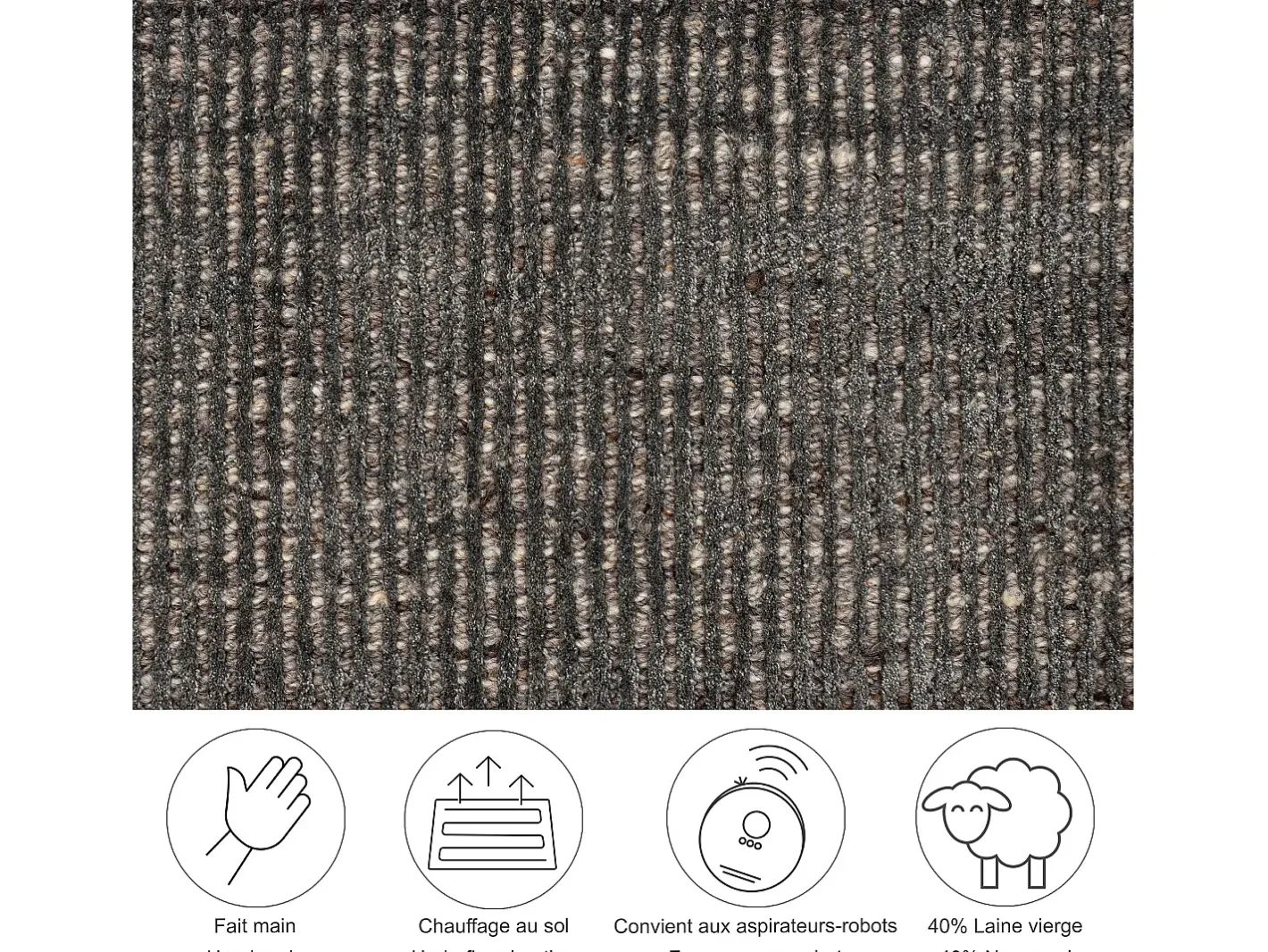 Alfombra UNI a rayas de viscosa y lana 190x190 cm Antracita Venus Gris antracita Online