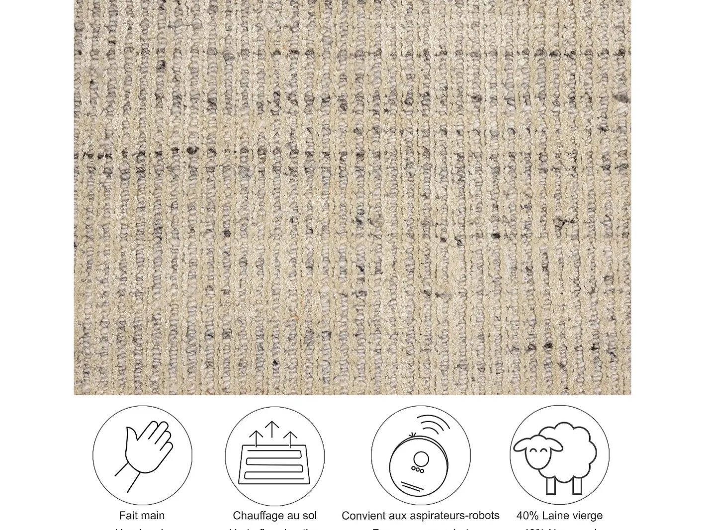 Alfombra UNI a rayas de viscosa y lana 120x120 cm Venus Beige Discount