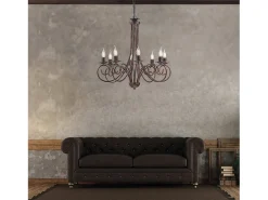 Alma - Lámpara de araña de hierro lacado en negro con decoración. Lámpara de cobre antiguo de 8 luces, 128 cm, Ø67 cm, BL130-8-NR Cobrizo Clearance