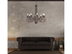 Alma - Lámpara de araña de hierro lacado en negro con decoración. Lámpara de cobre antiguo de 8 luces, 128 cm, Ø67 cm, BL130-8-NR Cobrizo Clearance