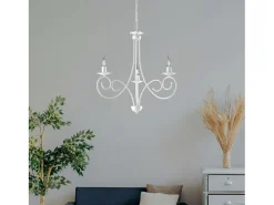 Alma - Lámpara de araña de hierro lacado en con decoración. Lámpara de techo efecto shabby chic 3 luces 120 - Ø50 - BL130-3-BCO Blanco Online