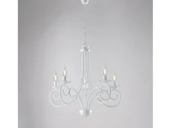 Lámpara Suspendida-Alma - Lámpara de araña de hierro lacado en con decoración. Lámpara de techo efecto shabby chic, 5 luces, 120 cm, Ø57 cm, BL130-5-BCO Blanco