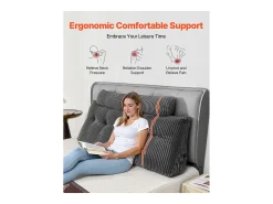 Discount Almohada de Lectura SucceBuy con Bolsillos Laterales y Apoyacabezas, Almohada de Cabecera, Almohada en Flanela Lavable, Soporte Cómodo para Leer Gris