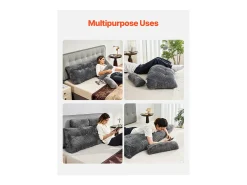 Discount Almohada de Lectura SucceBuy con Bolsillos Laterales y Apoyacabezas, Almohada de Cabecera, Almohada en Flanela Lavable, Soporte Cómodo para Leer Gris
