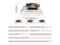Altavoces de Techo SucceBuy Lote de 4 Bluetooth 17cm 150 W de Montaje Empotrado en la Pared, Sistema de Altavoces Empotrados en Techo y Pared Blanco