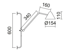 Aplique de pared ARM estilo moderno - Alt. 60 cm - LED COB 5W- 728lm y 3000k - Cable 2 metros - 330º y 180º grados, on&off - ip20 - acero y Negro New