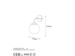 New OZAIA Aplique de pared de metal con globo - D. 15 x 27 cm - - BARLATI Dorado