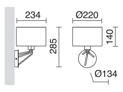 New Aplique de pared DIAGONAL estilo moderno - Alt. 28,5 cm - E27 13W - pantalla sintética ø22 cm - acero y - IP20 - interior Blanco