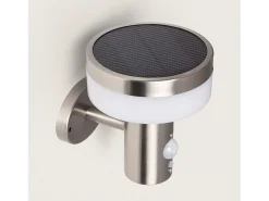 Ledkia Iluminación Exterior-Aplique de Pared Exterior Solar LED 1,5W Acero Inoxidable con Sensor de Movimiento Ashier Plateado