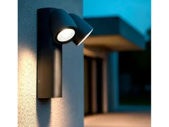 Ledkia Iluminación Exterior-Aplique de Pared Exterior LED 12W Aluminio Abel Dos Focos Oscuro Gris