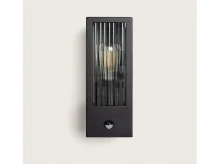 Ledkia Aplique de Pared Exterior Acero Inoxidable y Cristal Texturizado con Detector de Movimiento Gakom Negro Online