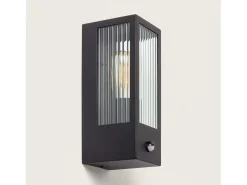 Ledkia Aplique de Pared Exterior Acero Inoxidable y Cristal Texturizado con Detector de Movimiento Gakom Negro Online