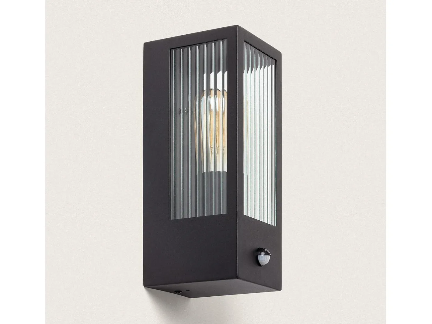 Ledkia Aplique de Pared Exterior Acero Inoxidable y Cristal Texturizado con Detector de Movimiento Gakom Negro Online
