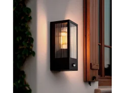 Ledkia Aplique de Pared Exterior Acero Inoxidable y Cristal Texturizado con Detector de Movimiento Gakom Negro Online